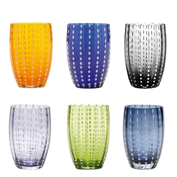 Zafferano Perle Tumbler-Handmade Clear Color Glass, cl 32 h 109mm d 71mm Set 6 Pieces-Assorted Colors