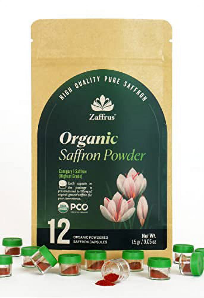 Zaffrus Certified Organic Premium Saffron Powder for Cooking Saffron Rice, Paella, Risotto
