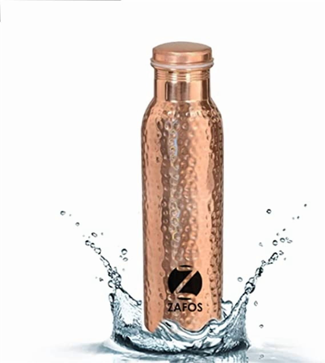 Zafos Hammered Copper Yoga Water Bottle or Thermos Flask 34oz Capacity with 99.5% Purity- Handmade,Joint Free & Leak Proof for Ayurvedic Health Benefits,Sports,Gym,Yoga & Travel