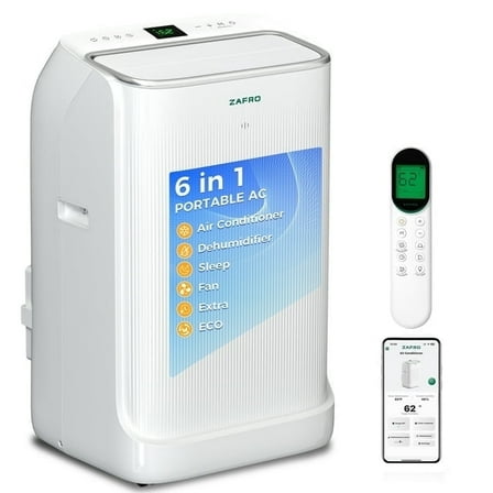 Zafro 14,000 BTU (10,000 BTU SACC) portable air conditioner with Remove Conrol & Wifi ,42dB ultra-quiet Cools up to 500 sq.ft