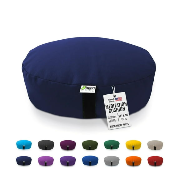 Organic Buckwheat Hulls 14x18" Oval XL Zafu Meditation Cushion - Tibetan Style Cotton Zen Yoga Pillow for Floor - Made in USA, NAVY