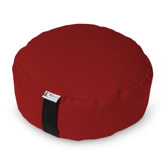 Organic Buckwheat Hulls Round - 14" Zafu Meditation Cushion - Tibetan Style Cotton Zen Yoga Pillow for Floor - Made in USA, RED