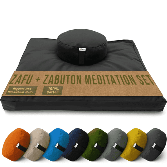 Zafu and Zabuton Meditation Cushion Set, Organic Cotton Round Pillow with Meditation Pad for Relieve Back Pain - Made in USA