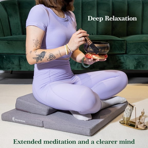 Zafu and Zabuton Meditation Cushion Set,Yoga Meditation Floor Pillow,Large Square Meditation Mat and Pillow Set for Sitting on Floor(23.6")