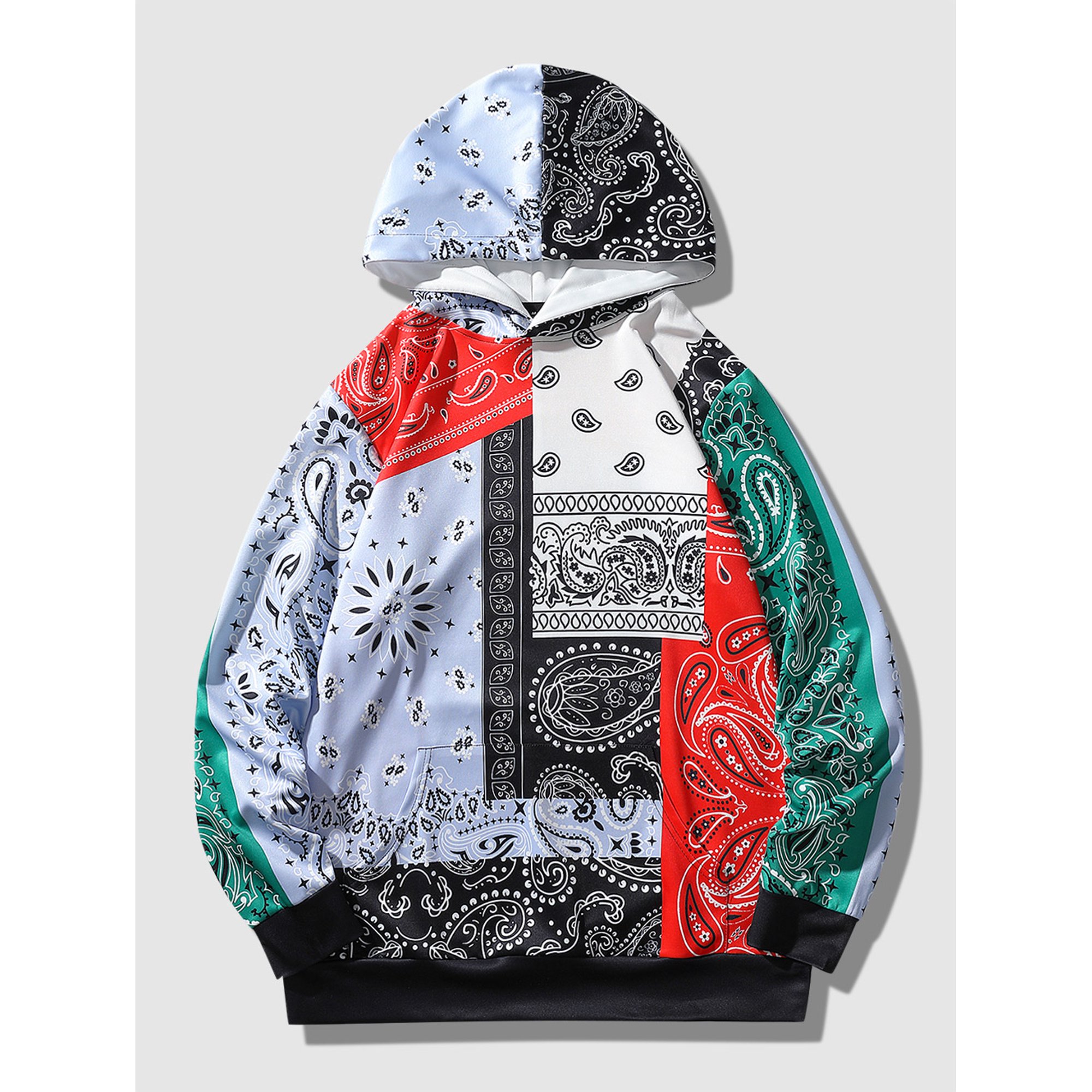 Zaful Colts Hoodies for Men Floral Paisley Patchwork Hoodie Multi