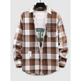 thumbnail image 1 of Zaful Plaid Pattern Pocket Button Down Shirt Brown L, 1 of 2