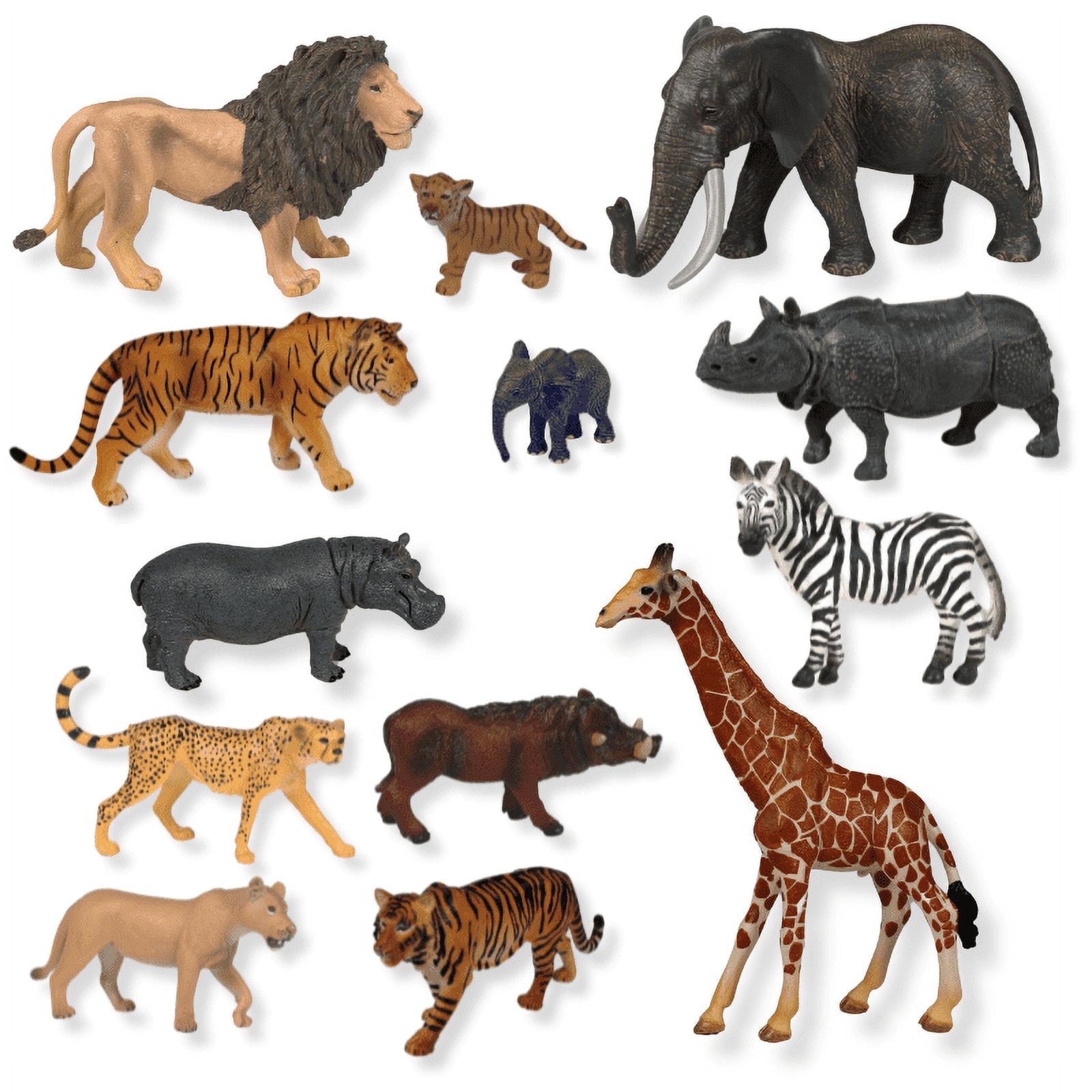 Zaga Toys Safari Wildlife Figurine Bundle – Tigers, Rhino, Hippo, Zebra, Elephant, Lions, and Giraffe Figures