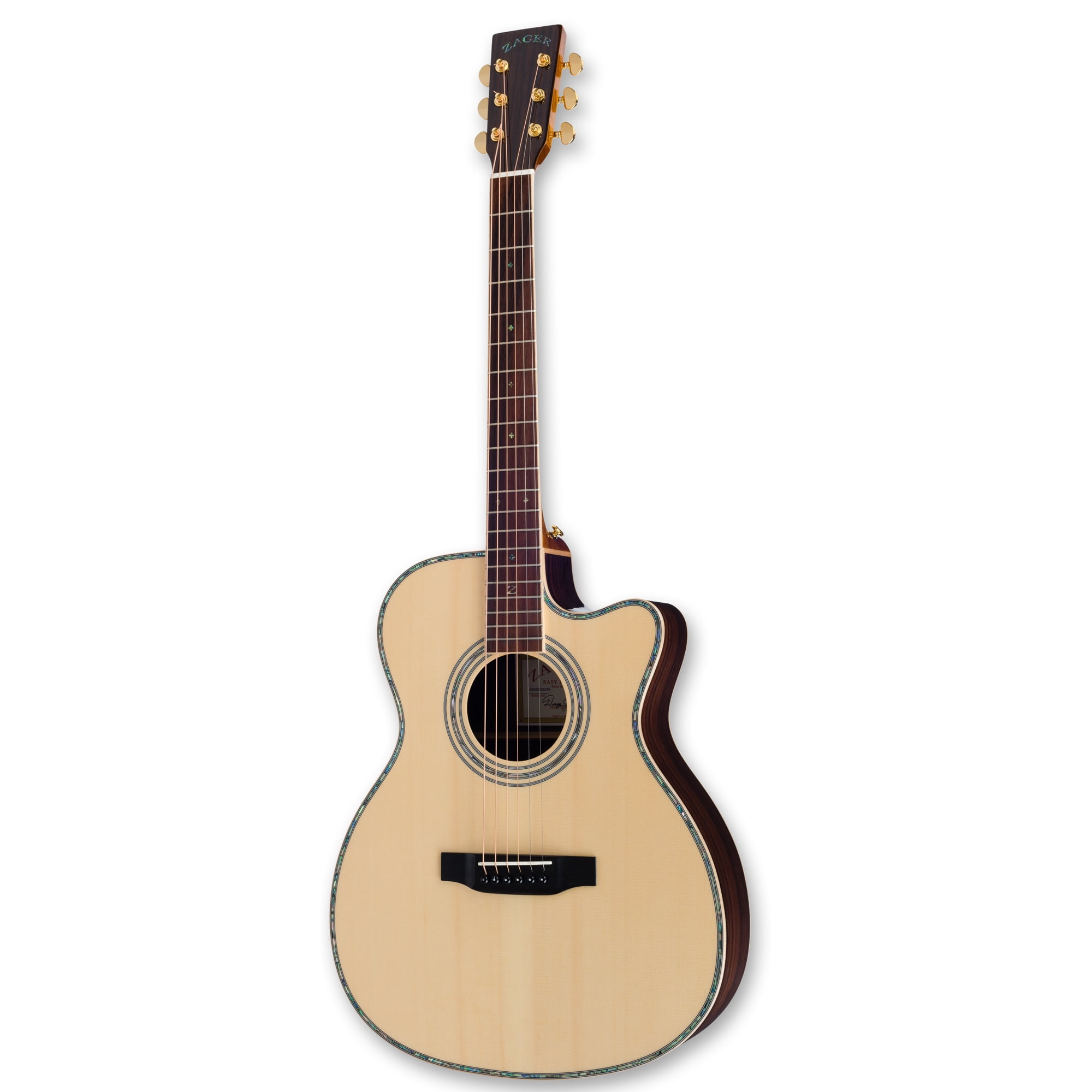 Zager Smaller "OM" Size ZAD900CE Solid Spruce/Rosewood Acoustic Electric Guitar with Aura Electronics - Natural Finish