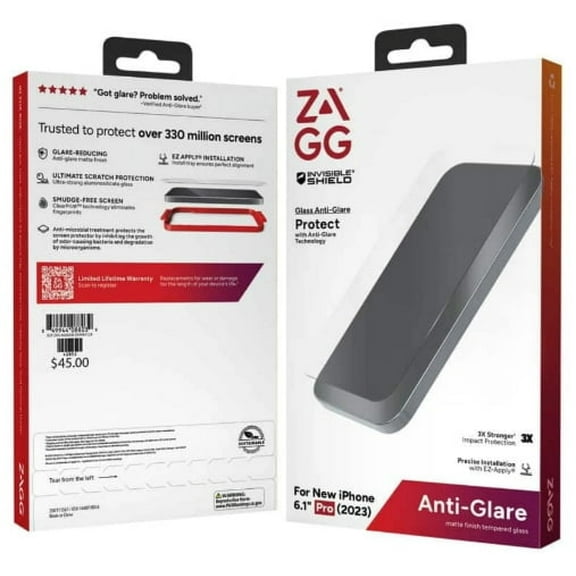 Zagg Invisible Shield Glass Anti-glare Anti-fingerprint Screen Protector for iPhone 15 Pro, Clear