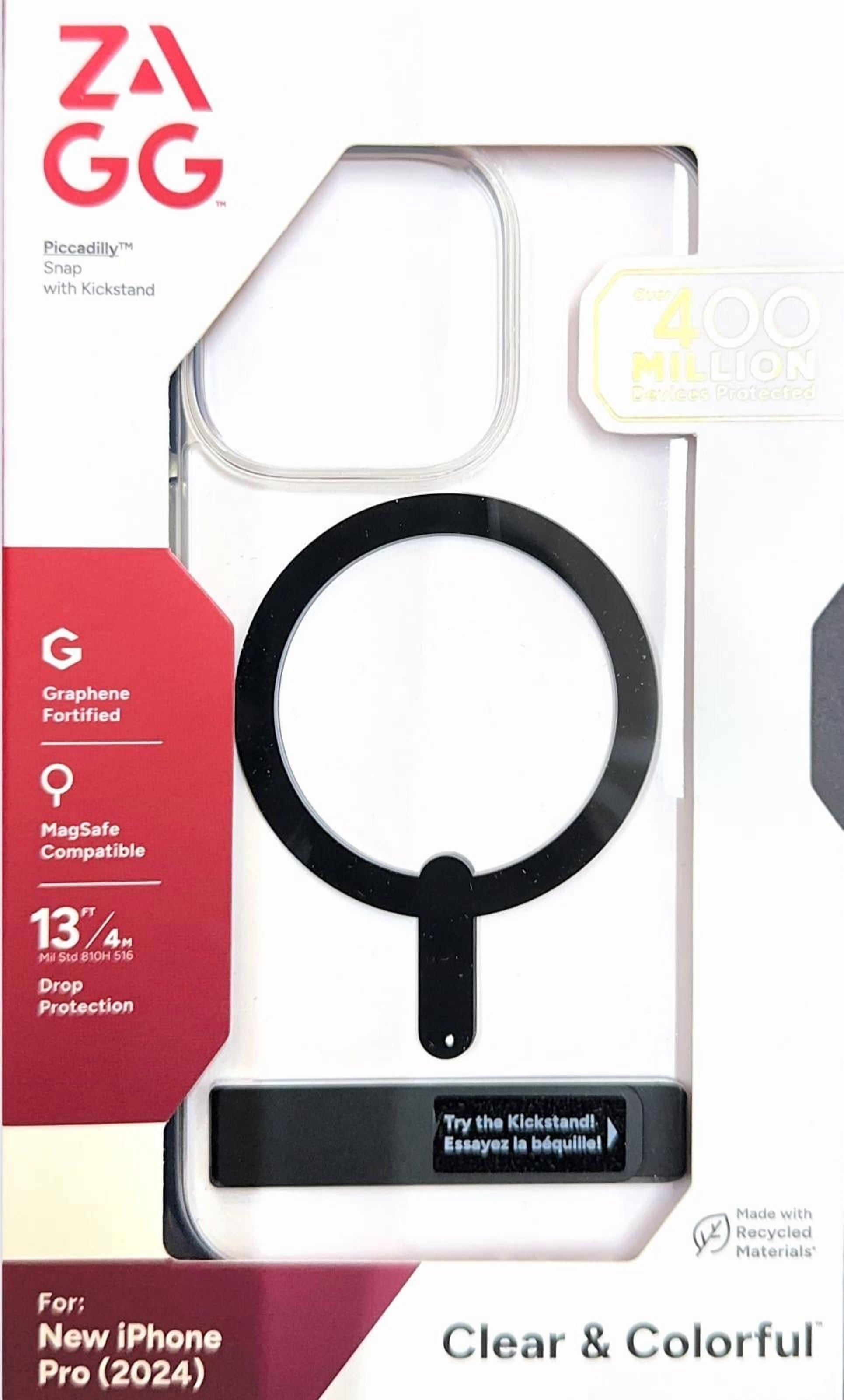 Zagg Piccadilly Snap Case with Kickstand and MagSafe for iPhone 16 Pro, Clear Black
