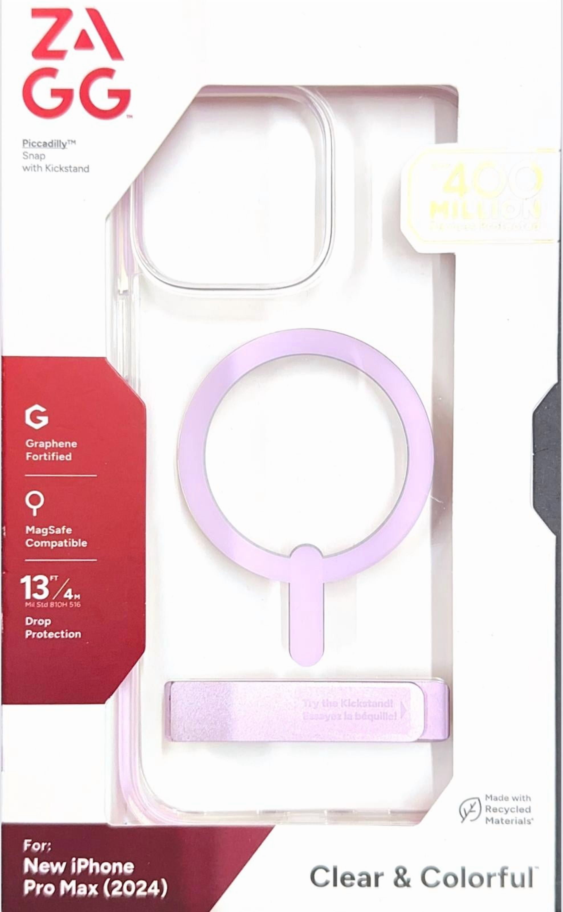 Zagg Piccadilly Snap Case with MagSafe + Kickstand for iPhone 16 Pro Max, Clear Light Pink