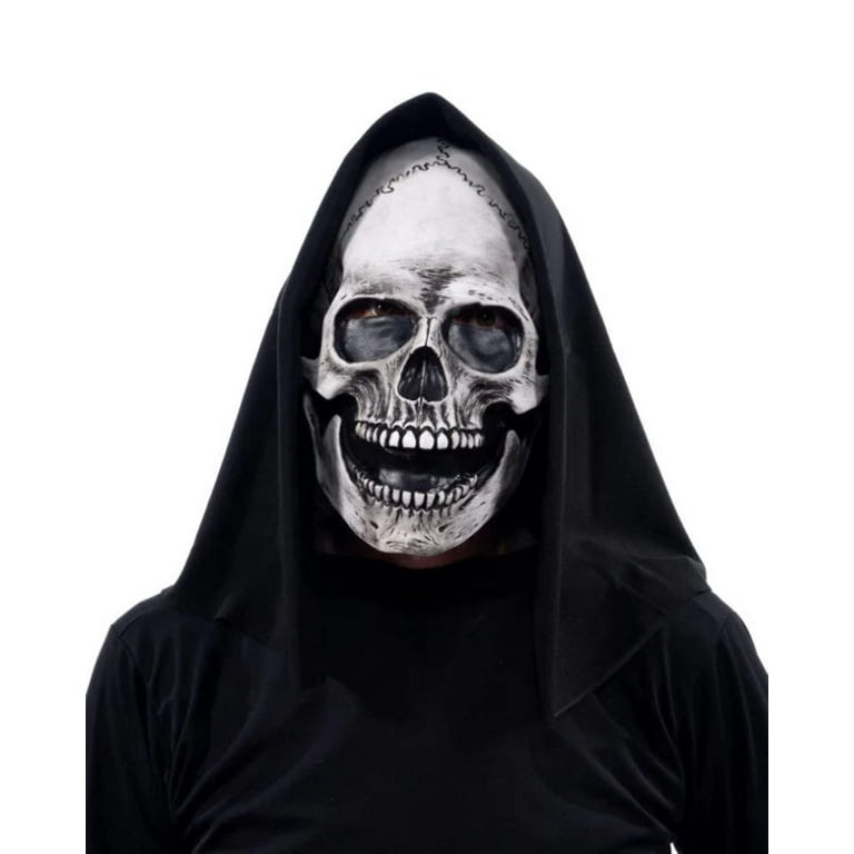 Hooded Skeleton Latex Mask Adult White Hooded Skeleton Latex Mask Adult White