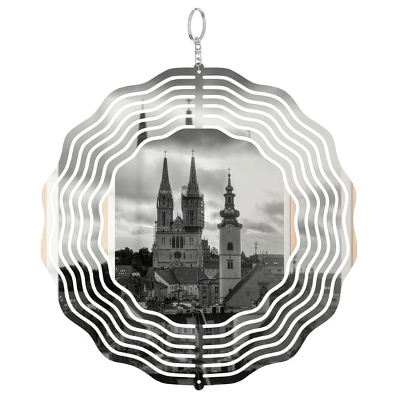 Zagreb Croatia Wind Spinner, 3D Kinetic Hanging Garden Yard Art
