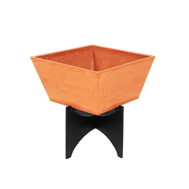 Terracotta Square Planter with Black Steel Stand
