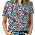 thumbnail image 1 of Zahara ( Palette Knife ) Ruffle Short Sleeve T-Shirt Women's V Neck Sexy Printed T Shirt Tops Zebra Zebra Art Zebra Painting, 1 of 5