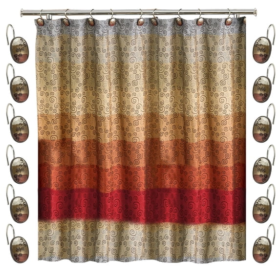 Zahari Home 13pc Miramar Bathroom Shower Curtain Sets Shower Curtain & 12 Shower Bathroom Hooks Modern Classic Luxury Contemporary Decor Multi Color Shower Curtain Set