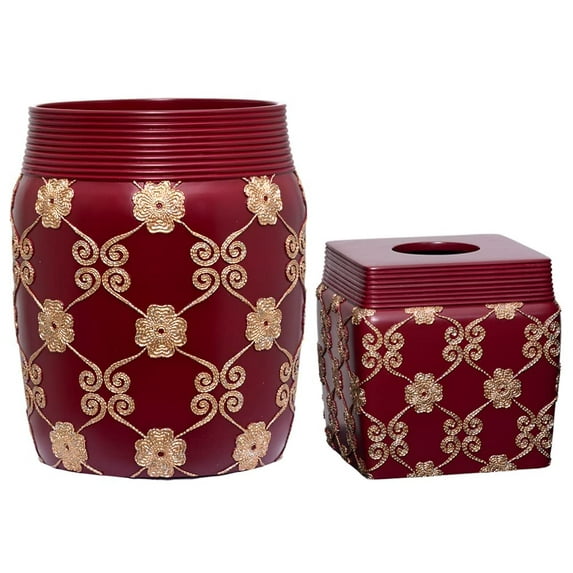 Zahari Home 2pc Elegant Rose Luxury Bathroom Accessories Set Modern Shower Basket & Tissue Box Classic Luxury Contemporary Decor Beautiful Unique Design Stylish Bathroom Accessories Set