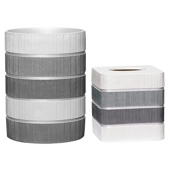 Zahari Home 2pc Modern Line Stylish Bath Accessories Set Waste Basket & Square Tissue Box Cover Classic Contemporary Decorative Beautiful Designs Gray Bathroom Decor Set for Home Modern Bath Set