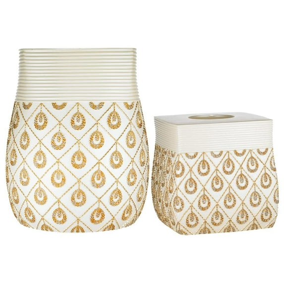 Zahari Home 2pc Seraphina Bathroom Set Waste Basket & Tissue Cover Modern Classic Decor Stylish Unique Design Beautiful White Bathroom Accessories Set