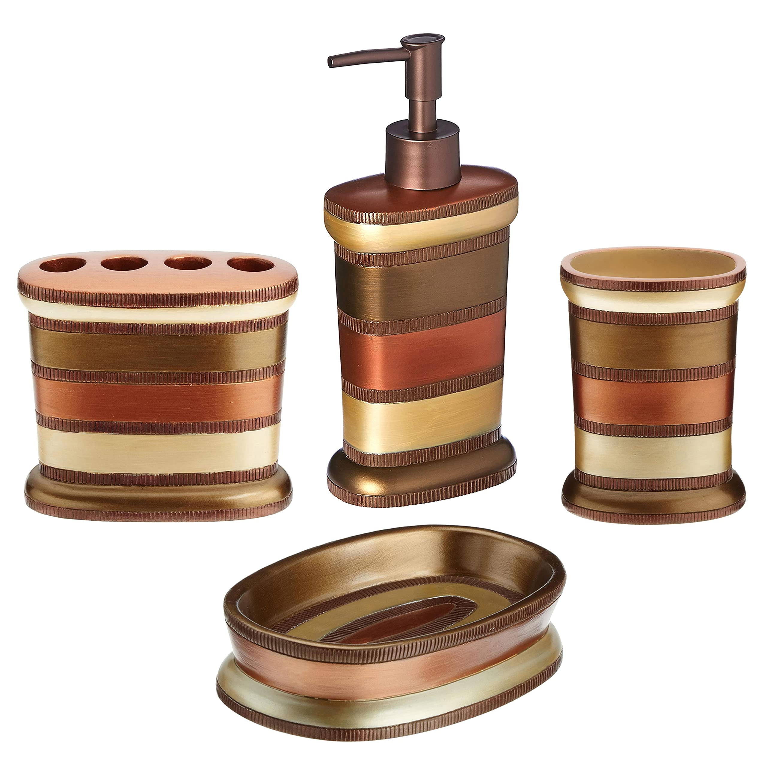 Contempo Bronze and Gold 4-Piece Resin Bathroom Accessories Set