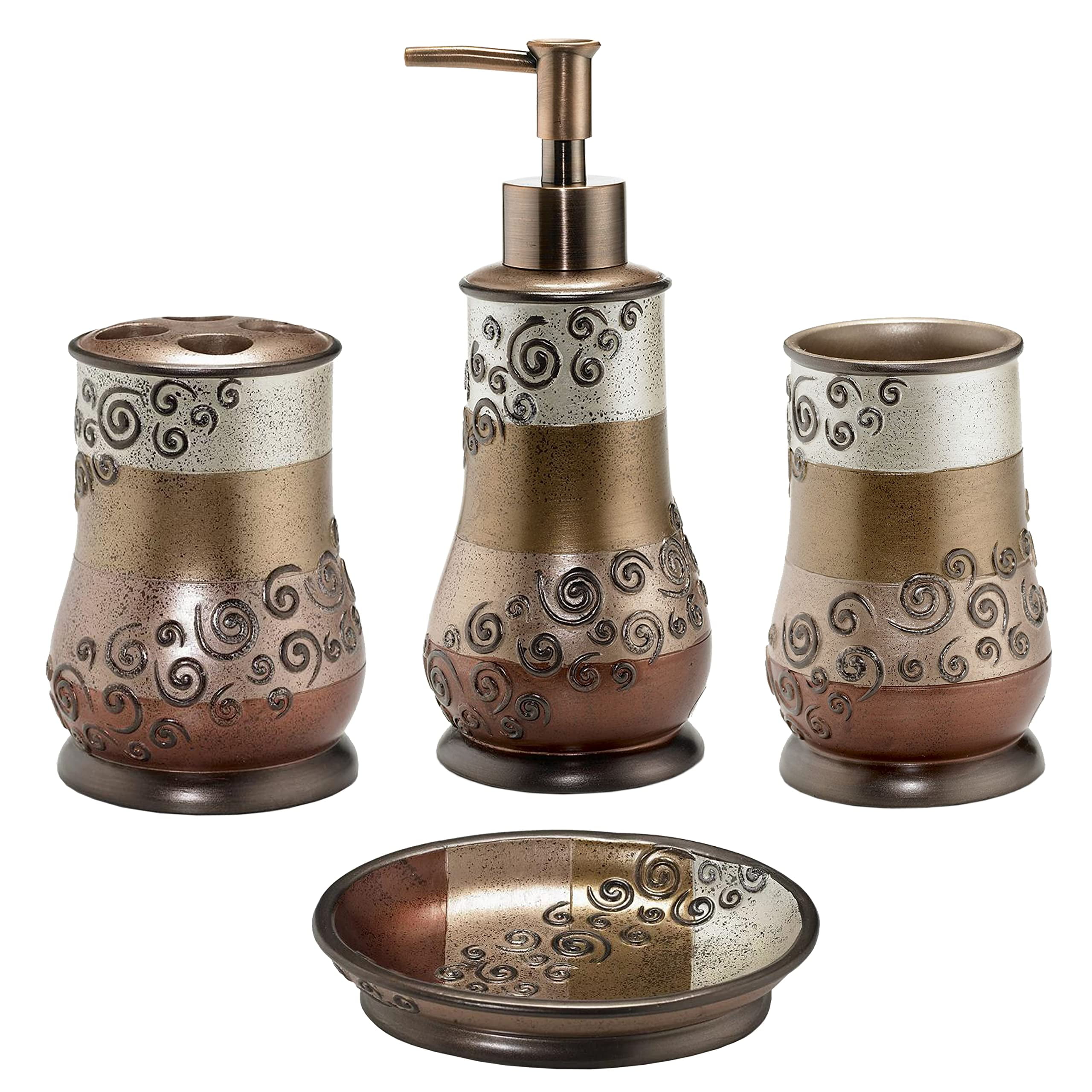 Zahari Home 4pc Miramar Bathroom Accessories Sets Lotion Pump, Tumbler