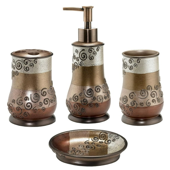Zahari Home 4pc Miramar Bathroom Accessories Sets Lotion Pump, Tumbler, Tooth Brush Holder and Soap Dish Unique Design Multi Color Bathroom Set