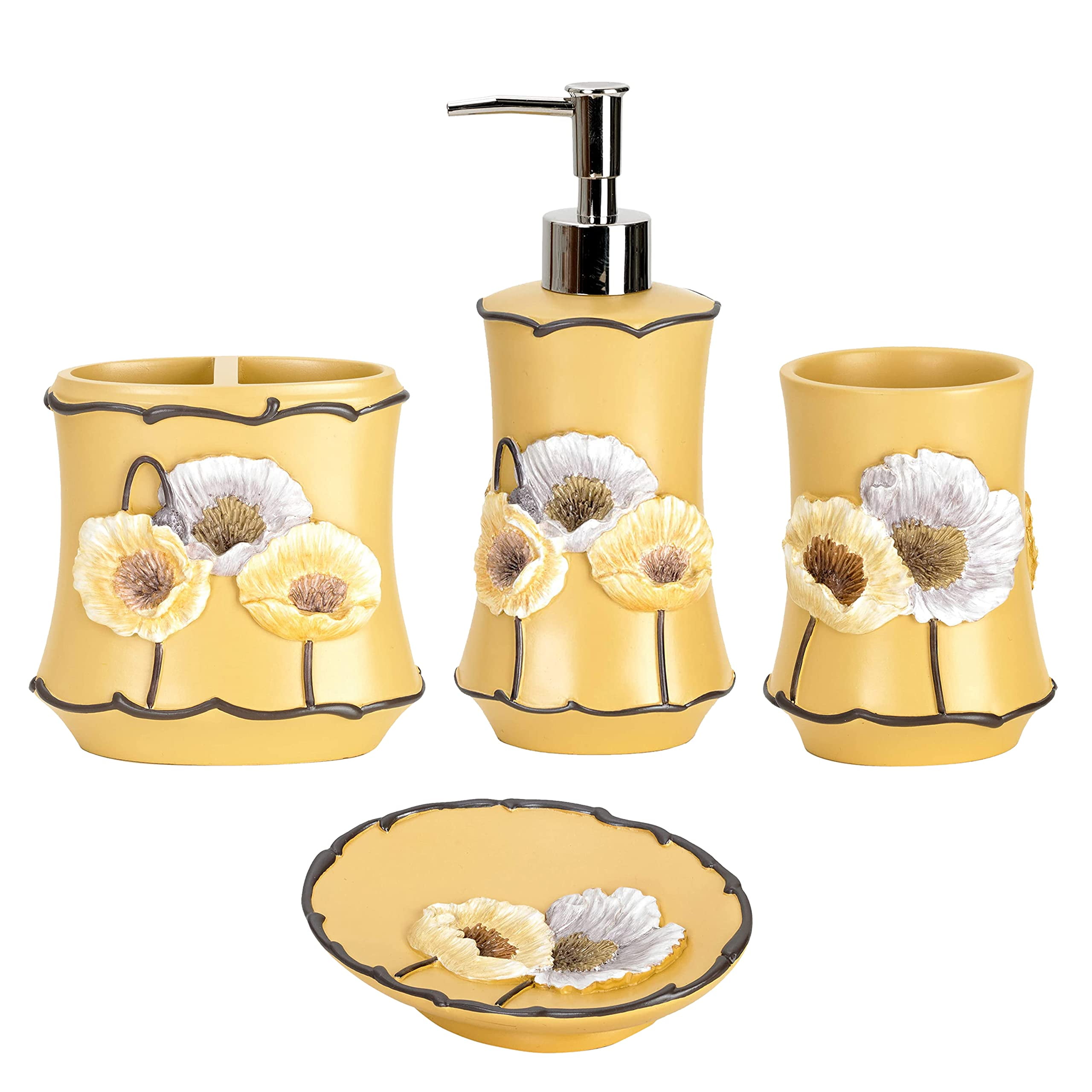 Free Shipping! Zahari Home 4pc Poppy Fields Yellow Bathroom Accessories