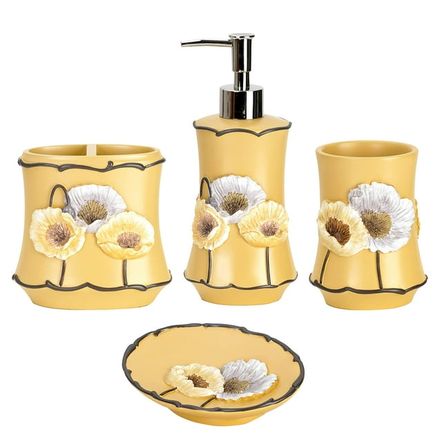 Free Shipping! Zahari Home 4pc Poppy Fields Yellow Bathroom Accessories
