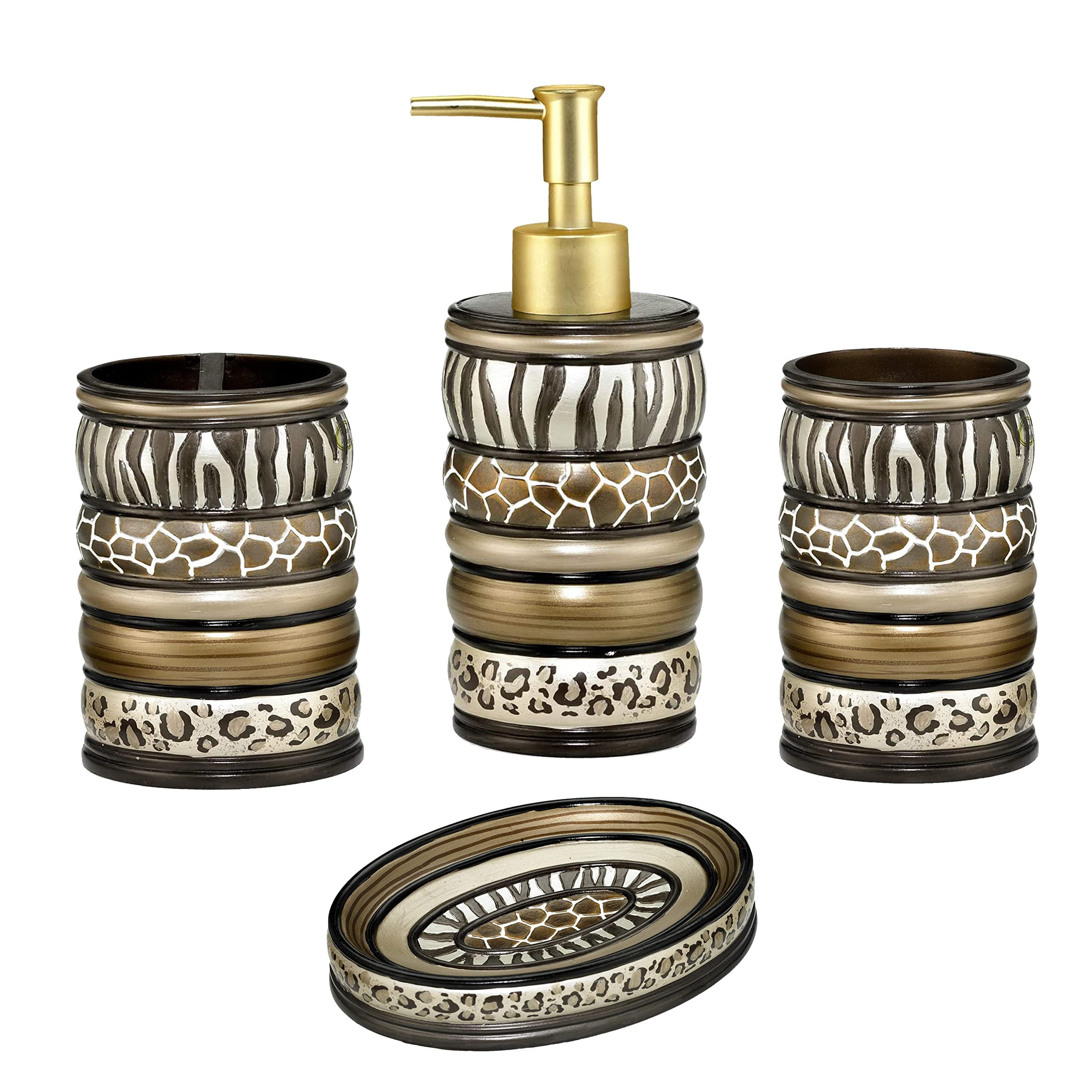 Zahari Home 4pc Safari Stripes Stylish Bathroom Accessories Set Hand ...