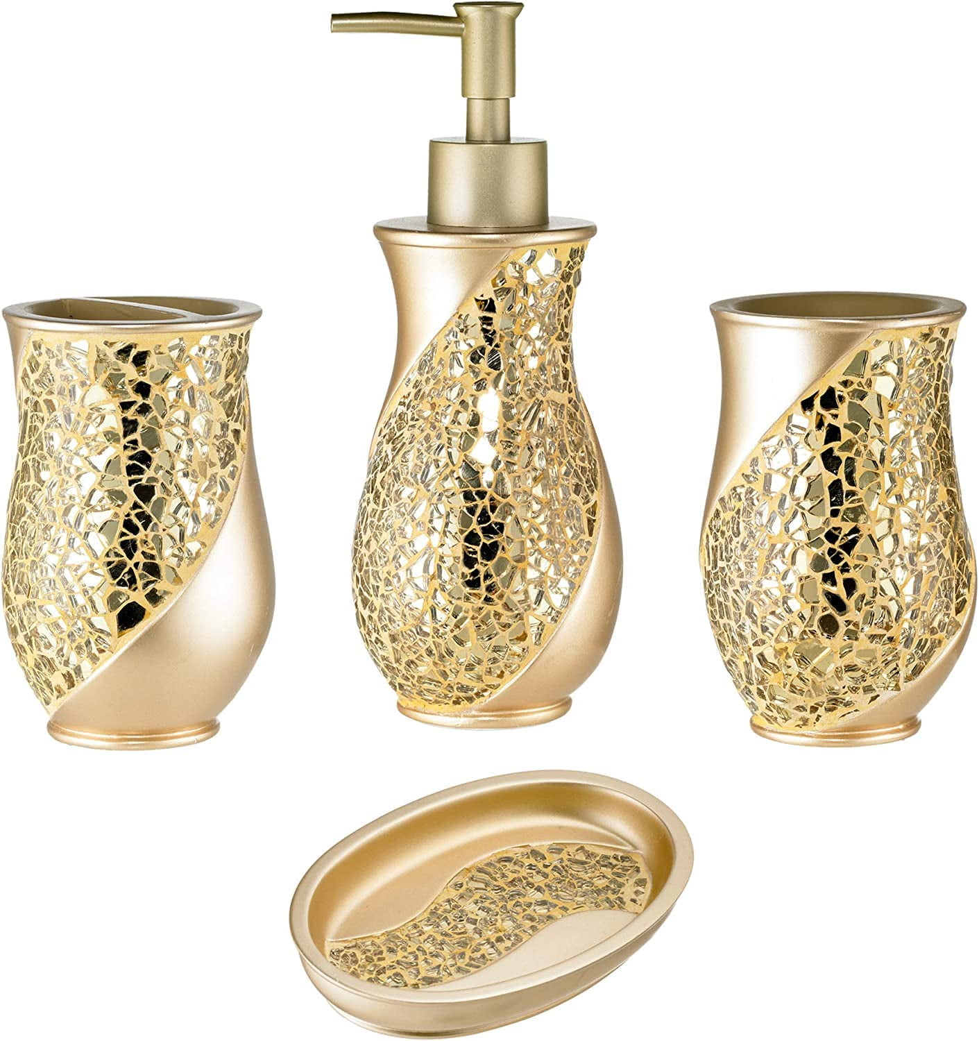 Zahari Home 4pc Sinatra Stylish Bathroom Accessories Set Champagne Gold