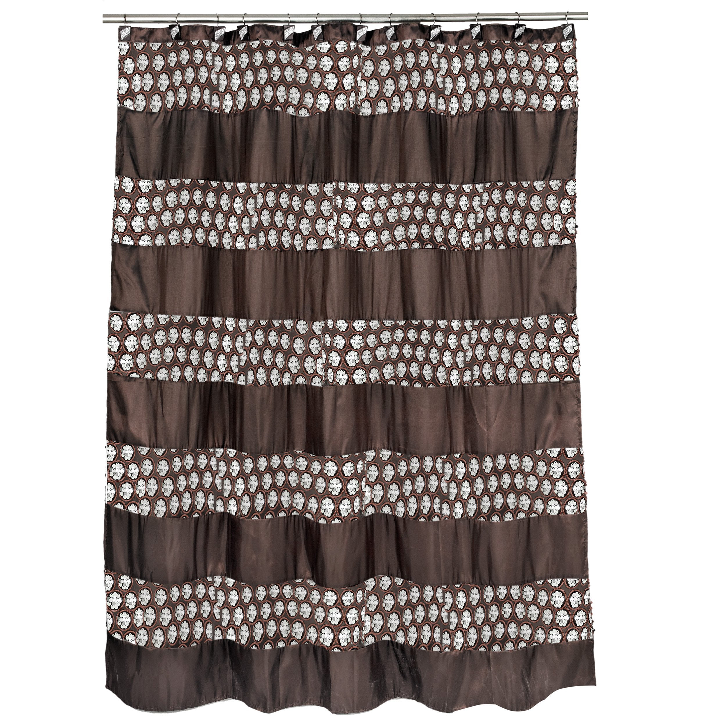 Brown Fabric Shower Curtain with Silver Sequin Bands