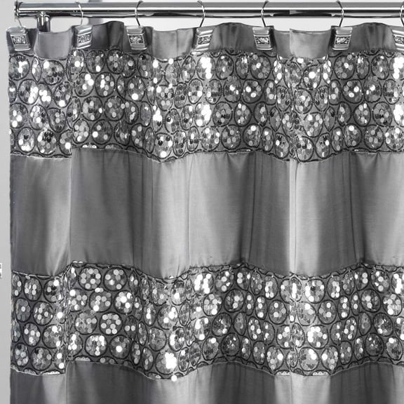 Zahari Home Sinatra Bathroom Shower Curtain Glamorous Bling Fabric Shower Curtain, 72"x70", Silver