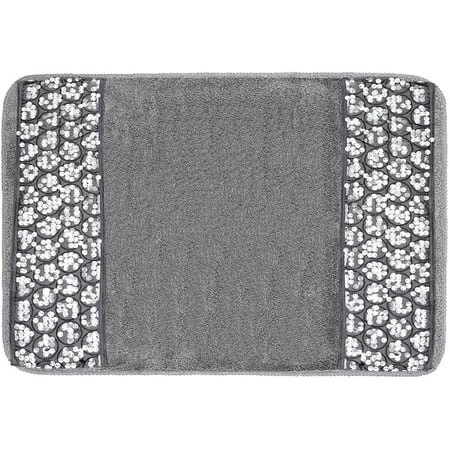 Zahari Home Sinatra Modern Bathroom Rug Classic Luxury Bath Rug Contemporary Decor Silver Bath Mat for Shower Unique Design Stylish Bathroom Rug Bath Shower Tub Decor Bling Silver