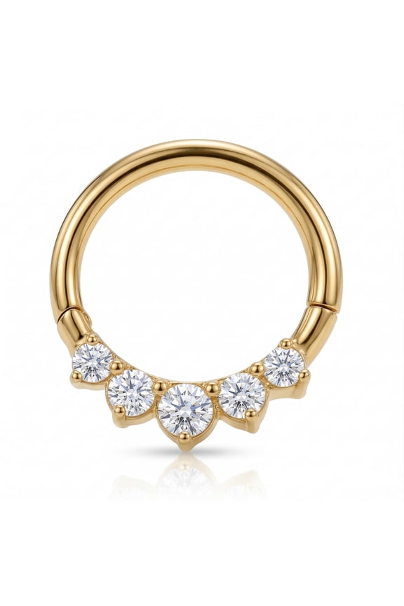 10K Gold Clicker Ring 16G 10mm with Cubic Zirconia