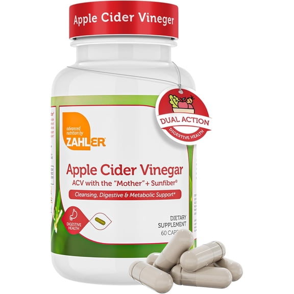 Zahler Apple Cider Vinegar Capsules with Fiber Supplement - Cleansing, Digestive and Metabolic Support - Healthy Diet and Appetite - Kosher Apple Cider Vinegar Pills - Non GMO ACV Capsules - 60 Count