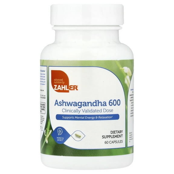 Zahler Ashwagandha 600, Clinically Validated Dose, Supports Mental Energy & Relaxation, 60 Capsules (300 mg per Capsule)