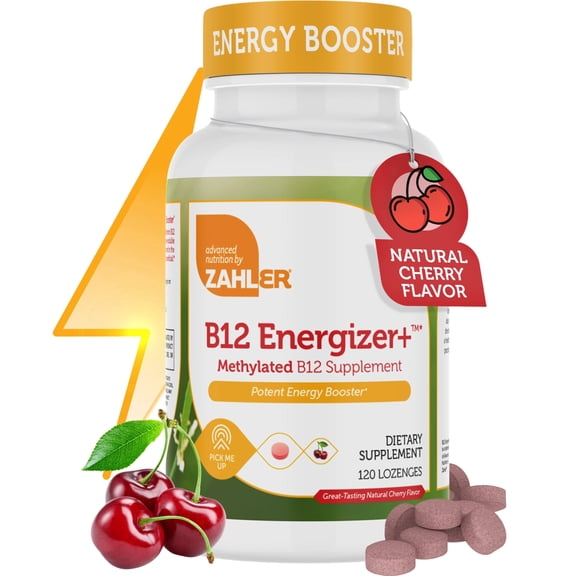 Zahler B12 Energizer+ 5000 MCG Cherry Flavor, Kosher Certified, Vitamin B12, 120 Lozenges, Potent Energy Supplement B12 Vitamins