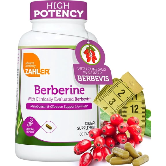 Zahler Berberine Supplement 1000mg with Clinically Evaluated Berbevis Complex and Berberine HCl - Barberry Supplements for Metabolism Glucose and Weight loss Support for Adults (60)