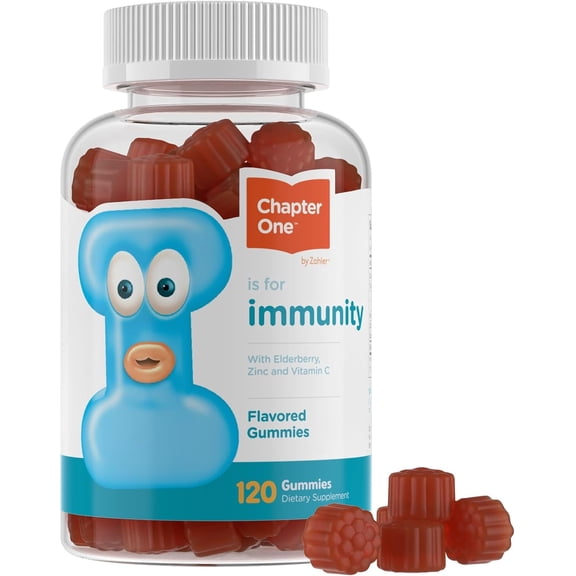 Zahler - Chapter One Immune Support Gummies for Kids with Vitamins C, Zinc & Black Elderberry (120 Flavored Gummies) Kosher Immunity Vitamin C & Elderberry Gummies for Kids & Adults - Made in USA