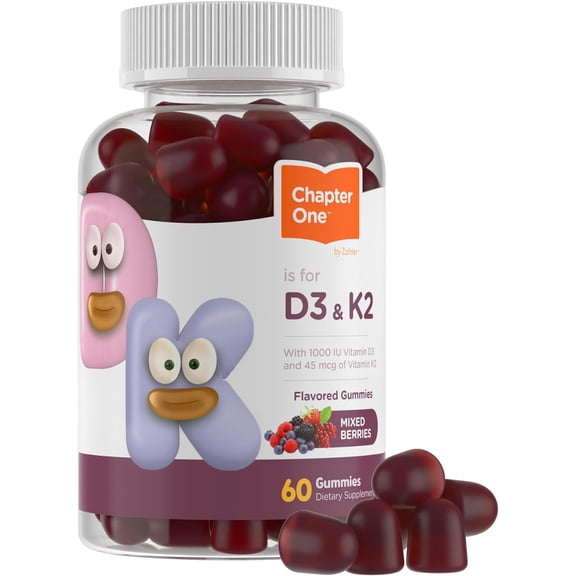 Zahler Chapter One Vitamin D3 K2 Gummies, Contains 1000IU of Vitamin D3 and 45MCG of Vitamin K2, D3 & K2 Gummy Supplement, Kosher, 60 Gummies