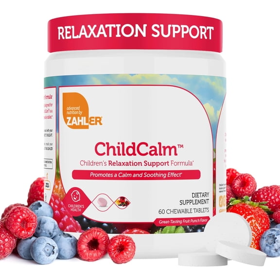 Zahler ChildCalm, 60 Chewable Tablets  Kosher Fruit Punch Magnesium Supplement for Kids  Supports Calm, Relaxation, Focus & Stress Relief