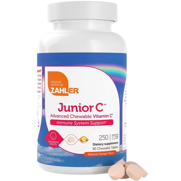 Zahler Junior C, 250 mg, 90 Chewable Tablets, Kids Vitamins Vitamin C Tablets for Immune Support, Natural Orange Chewable Vitamin C