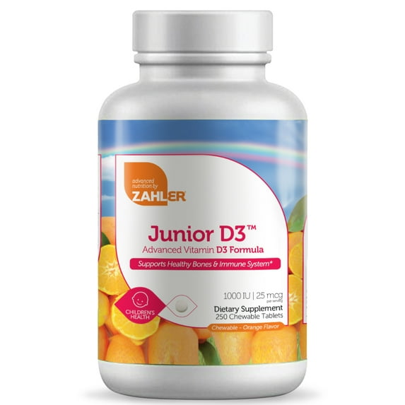 Zahler Junior D3, Chewable Vitamin D for Kids 1000IU, Supports Bone, Teeth & Immune Health 1000 IU, 250 Chewable Tablets