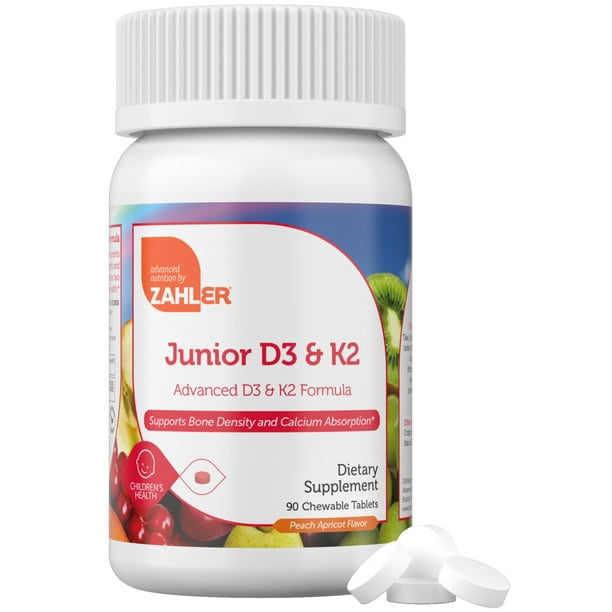 Zahler Junior D3 K2, Vitamin D3 2000IU and K2 for Children, Supports