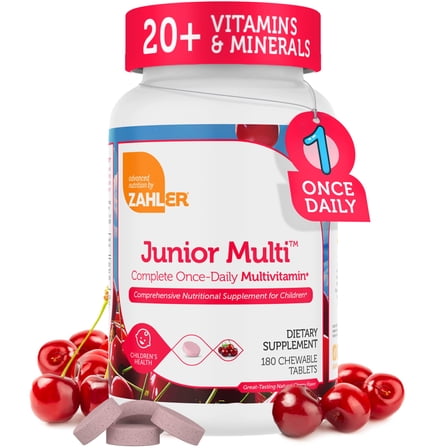 Zahler Kids Multivitamin Chewable Vitamin Tablet - Complete One Daily Kids Vitamins Supplement - Contains 20  Minerals & Vitamins for Kids & Toddlers - Kosher Multivitamins Cherry Flavor (180)