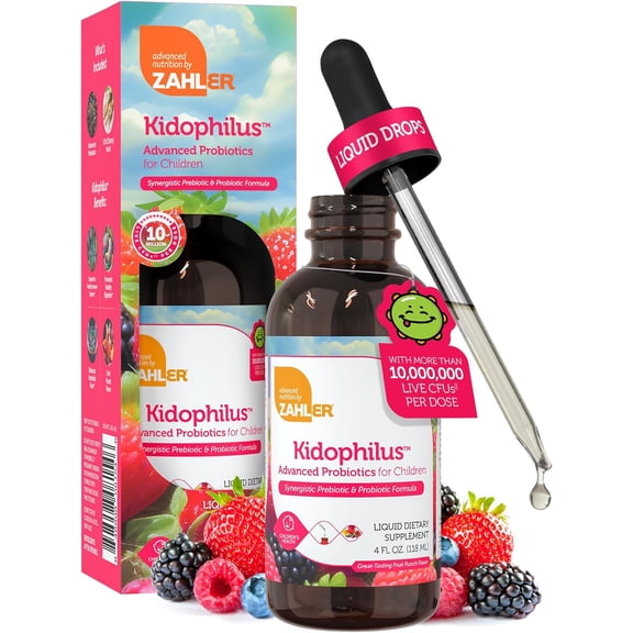 Zahler Kidophilus Liquid, Advanced Kids Probiotic Drops, Liquid Probiotics for Kids, 4OZ