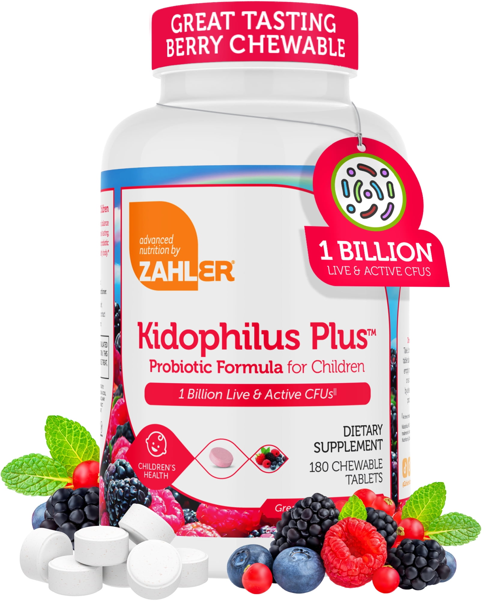 Zahler Kidophilus Plus, Probiotic Formula For Children, Berry, 1 Billion CFUs, 180 Chewable Tablets