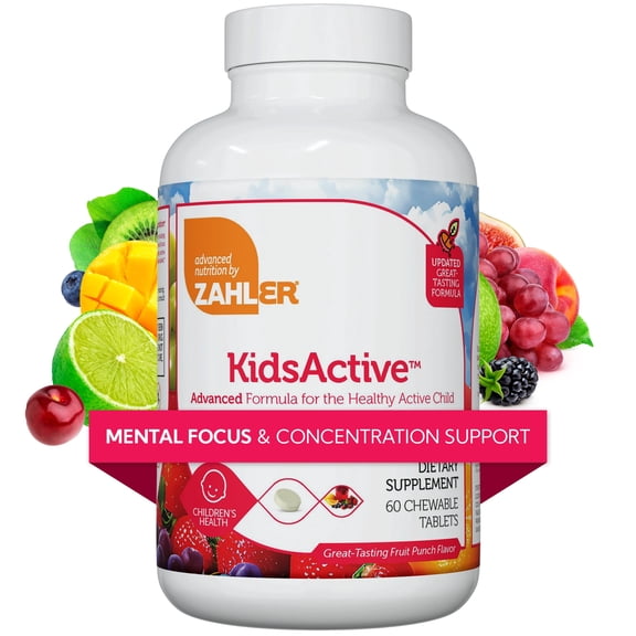 Zahler KidsActive Focus Gummies for Kids, Chewable Fruit Punch Tablets, Kids Focus Gummies & Focus Supplement, 60 Count