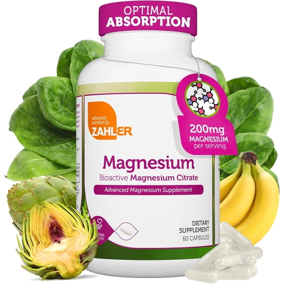 Zahler Magnesium Citrate, Helps Maintain Normal Muscle and Nerve Function, 200mg, 60 Capsules