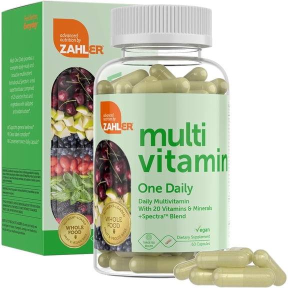 Zahler Multivitamin One Daily, 20 Vitamins and Minerals, 60 Capsules